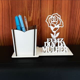 Kit de Porta Caneta Dia Mulher Presente Criativo em MDF