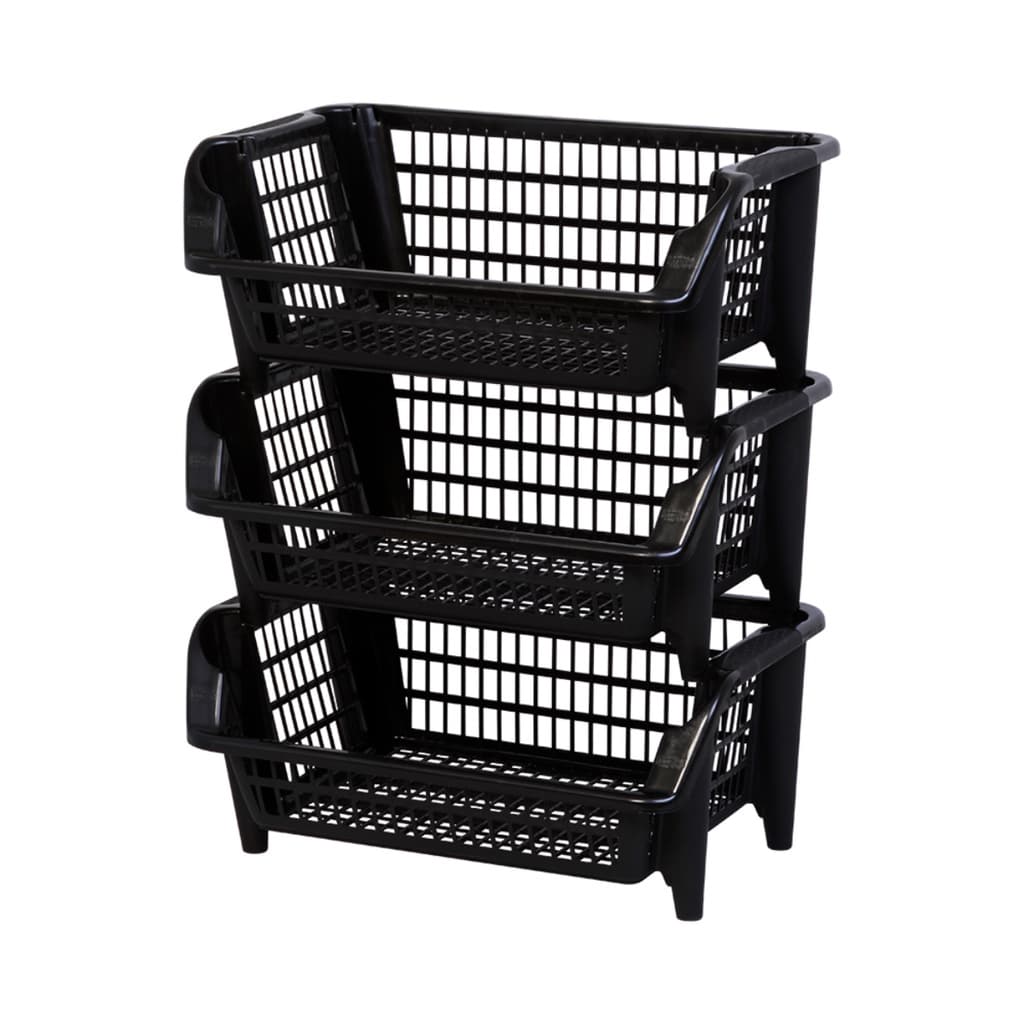 Conjunto Kit 3 X Cestos Organizador Empilhável Multiuso Prateleira Grande Plastico Reforçado