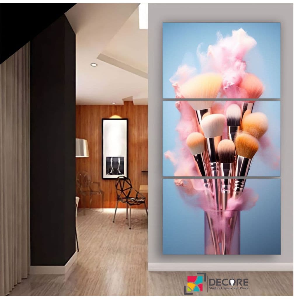quadro decorativo pincéis maquiagem profissional decoração salão e studio de beleza
