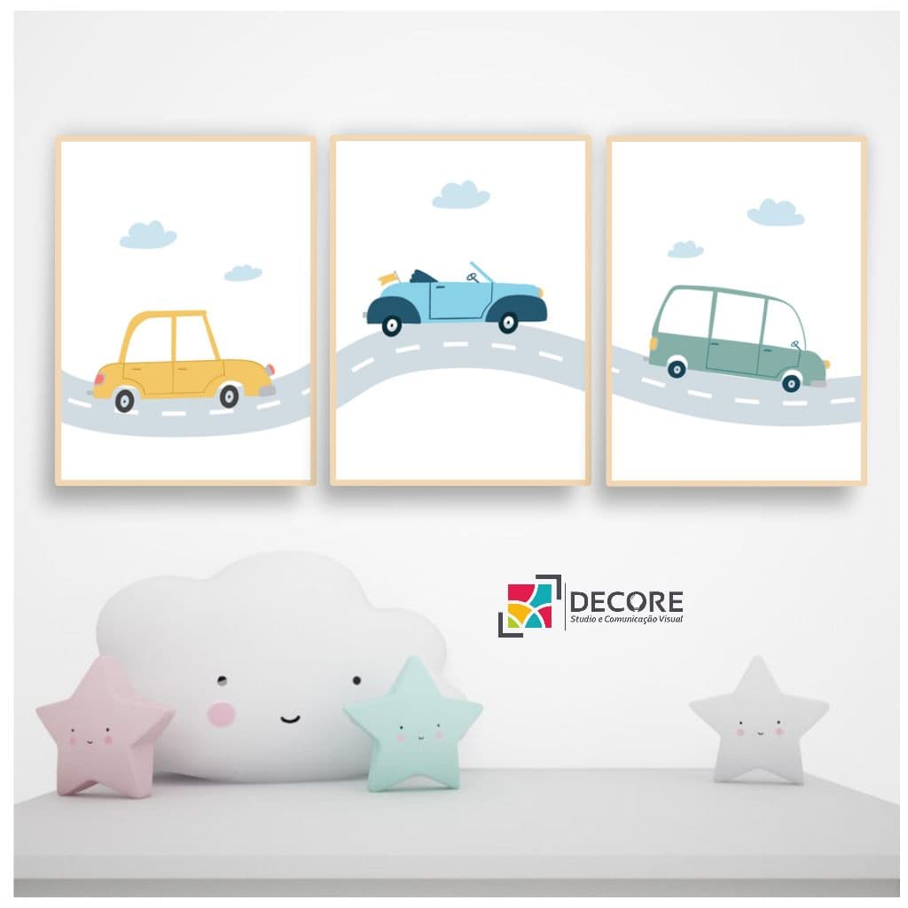 quadro decorativo infantil meninos carrinhos lindos decoração quarto sala hall