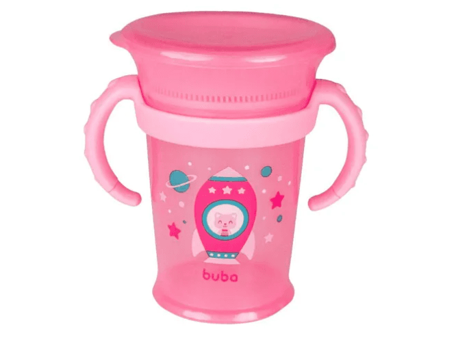 Copo de Treinamento 360° Buba Foguete Rosa