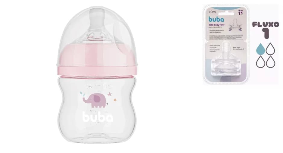 Kit Mamadeira Buba Easy Flow 120ml + Bico Extra Fluxo 1 ORIGINAL