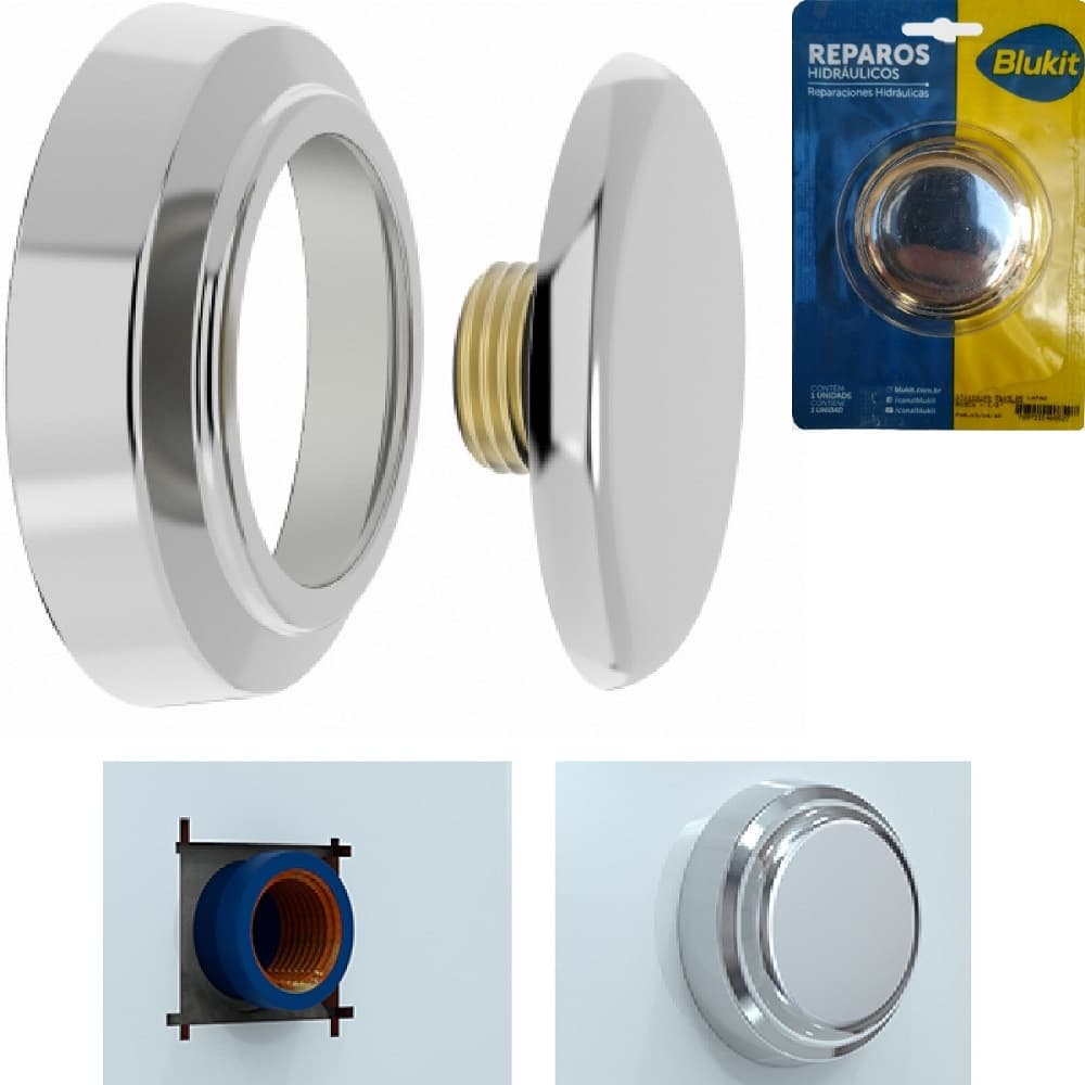 Acabamento Plug Latão Com Canopla Cromada Rosca 1/2 Blukit