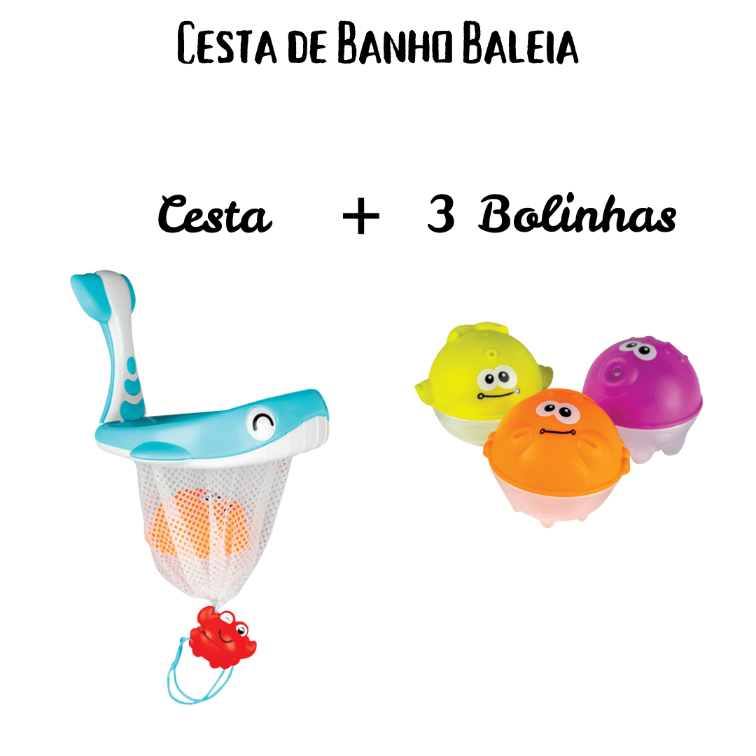 Brinquedo De Banho Infantil Cesta De Banho Com Ventosa e Acessórios Baleia Buba