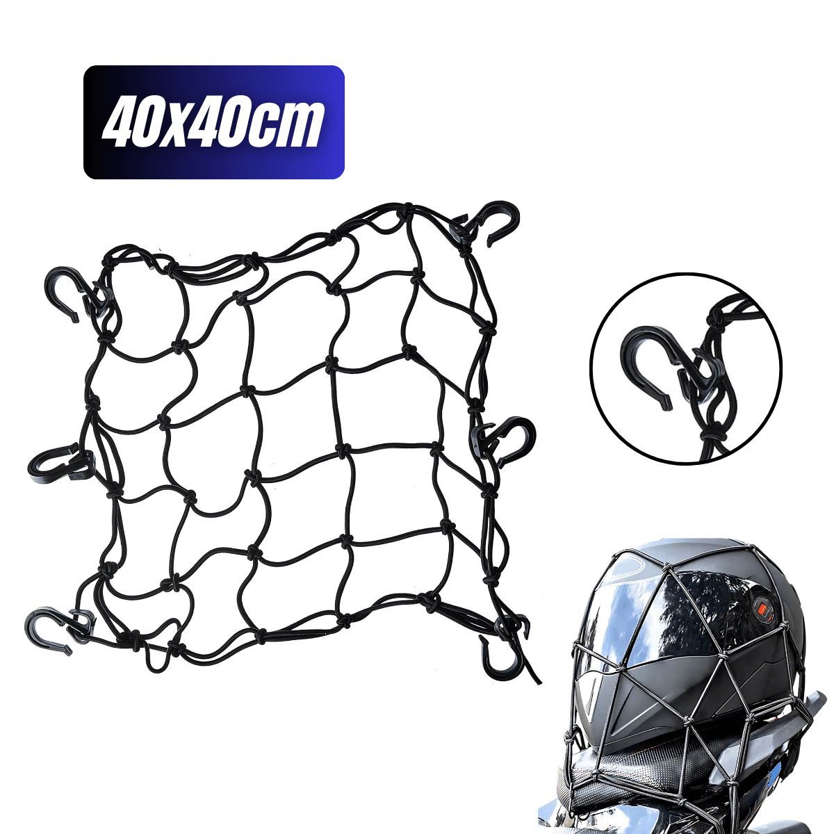 Rede Elástica Aranha Para Moto Capacete Bagageiro 40x40cm Alta Qualidade Cor Preto 6 Ganchos