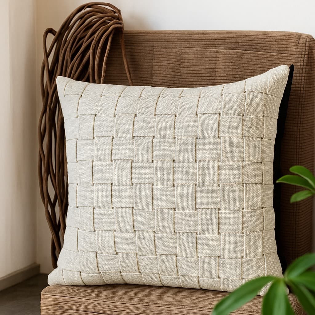Capa Almofada Artesanal Macramê em Algodão, Trama Natural Boho Chic Estilo Rústico para Decoração