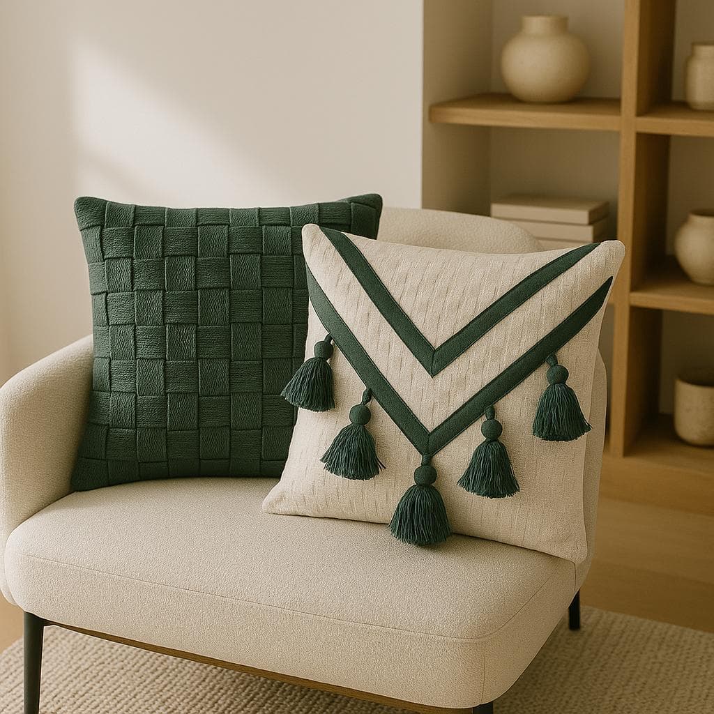 Capa de Almofada Macramê Verde 45x45cm Feita à Mão Algodão Boho Chic para Sofá Sala Decoração Artesanal