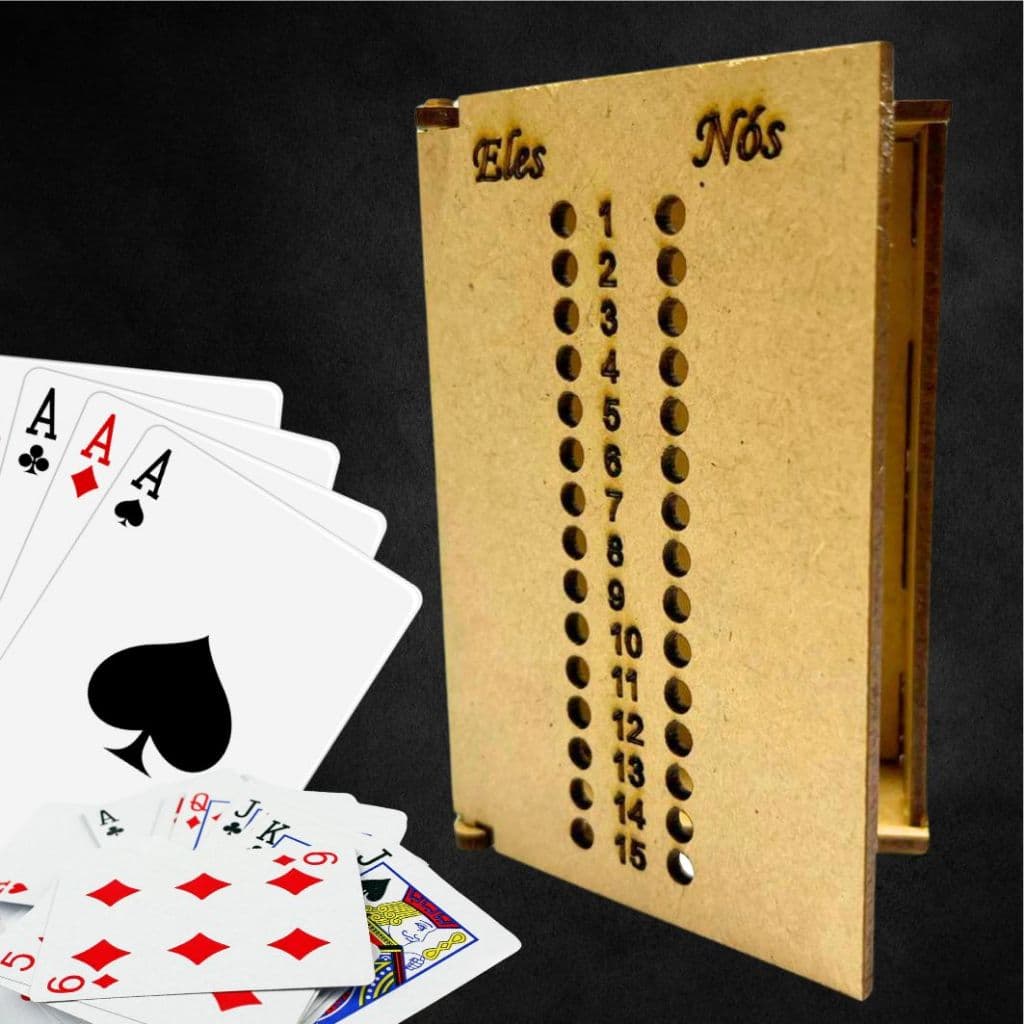 Caixa Estojo Porta Baralho Truco Jogo de Cartas com Marcador de Ponto Pontuação Tento de Baralho MDF