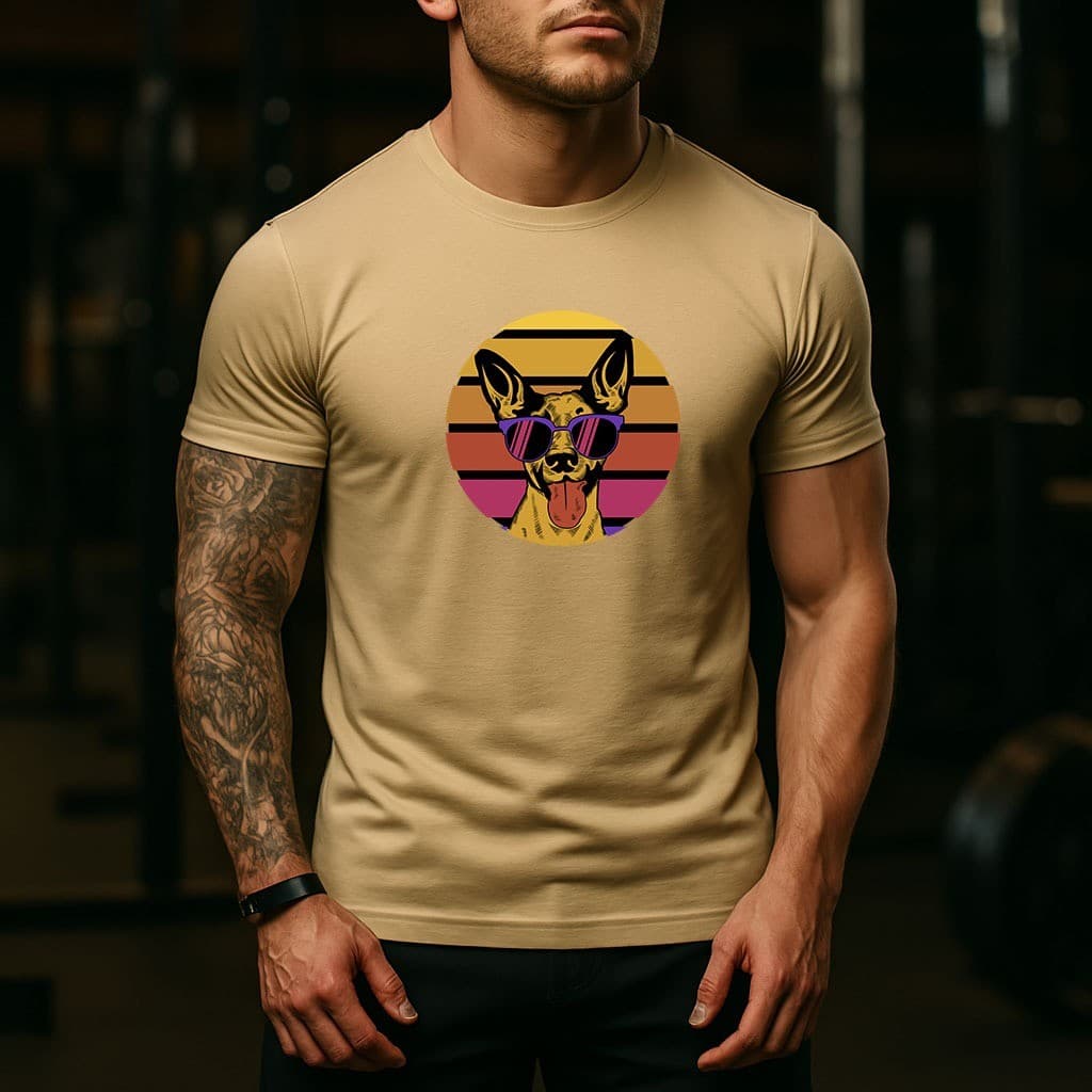 Camiseta Cachorro de Óculos Estampa Artística Algodão 30.1 Estilo Casual