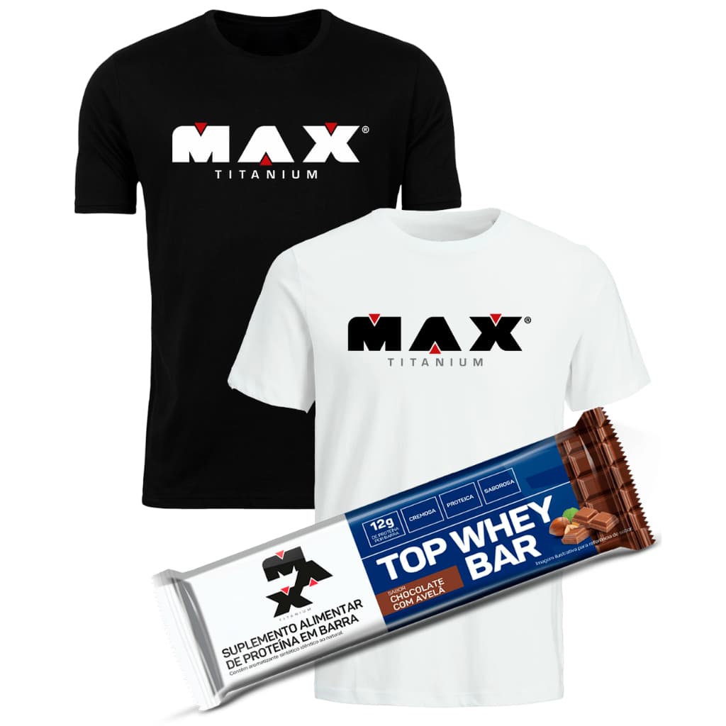 Kit 2 Camiseta Max Titanium + Barrinha de Proteina Dry Fit Treino Camisa Academia Suplemento