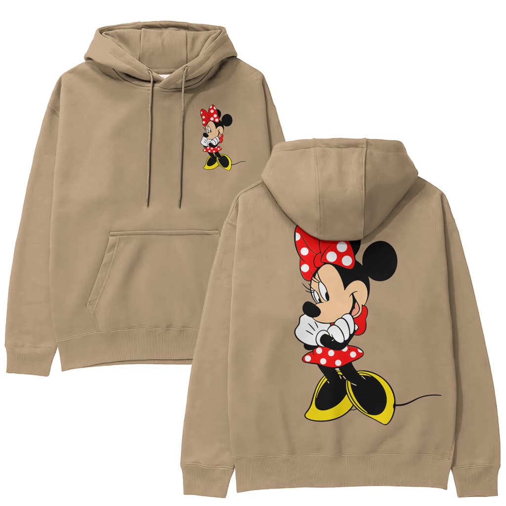 Blusa de Moletom Estampada Minnie Abrigo Canguru Flanelado Com Bolso e Capuz