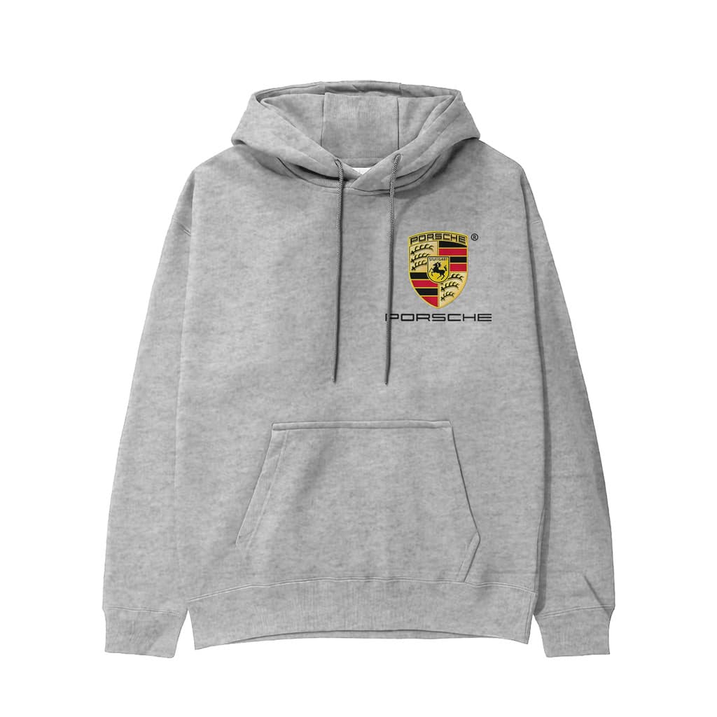 Blusa de Frio Moletom Masculino Estampado Logo Porsche Com Capuz e Bolso