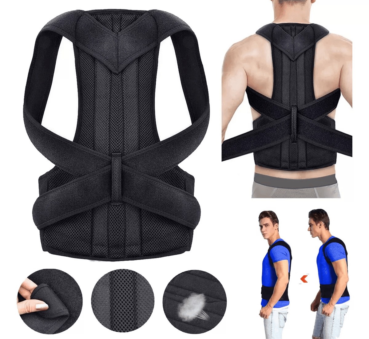 Colete Corretor Postural Alívio Conforto no Respirável Dor nas Costas Postura Correta Ajustável  Feminino e Masculino