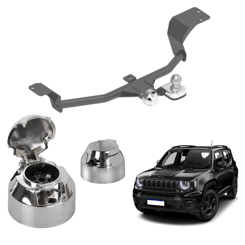 Tomada Elétrica 12v 6 Polos Fêmea Cromada Reboque Universal para Carretinhas e Reboques Automotivos