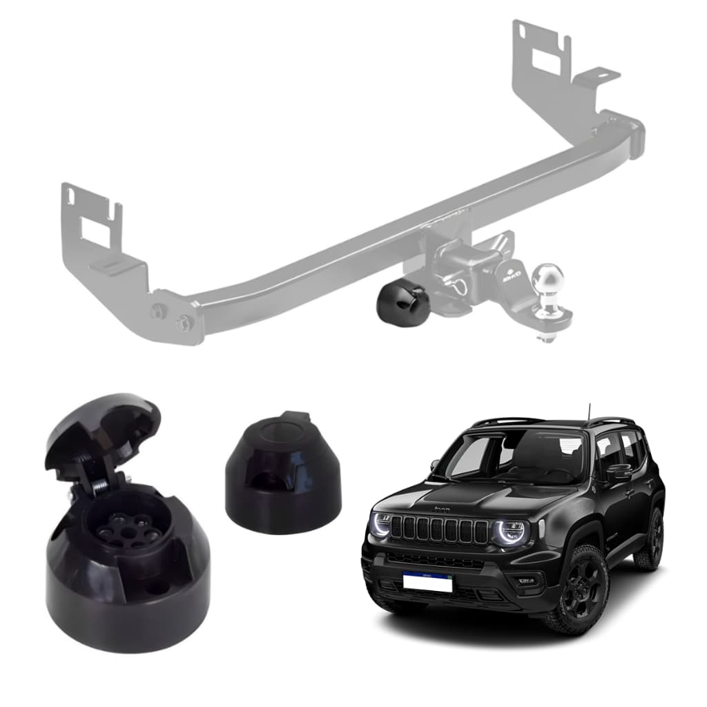 Tomada Elétrica 12v 6 Polos Fêmea Preta Reboque Universal para Carretinhas e Reboques Automotivos