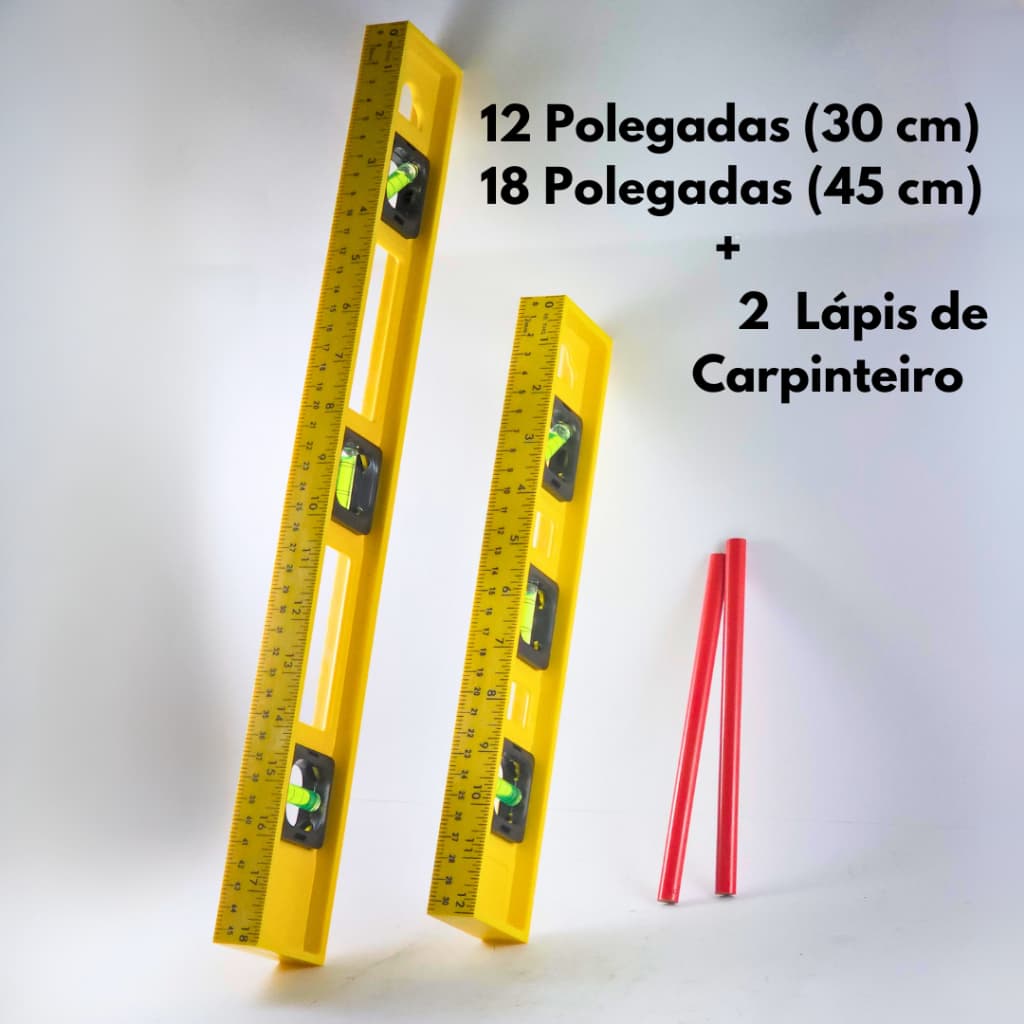 KIT Nível Régua 3 Bolhas 60, 45 e 30cm Profissional ABS Prumo Medição Nivelador mão Pedreiro Carpintaria