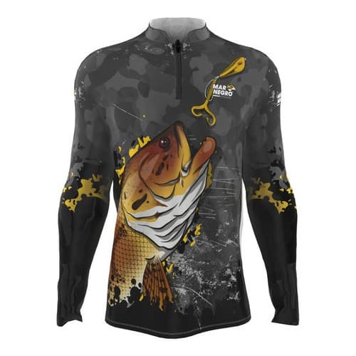 Camiseta De Pesca Camisa Mar Negro Traira Proteção Solar Uv 50