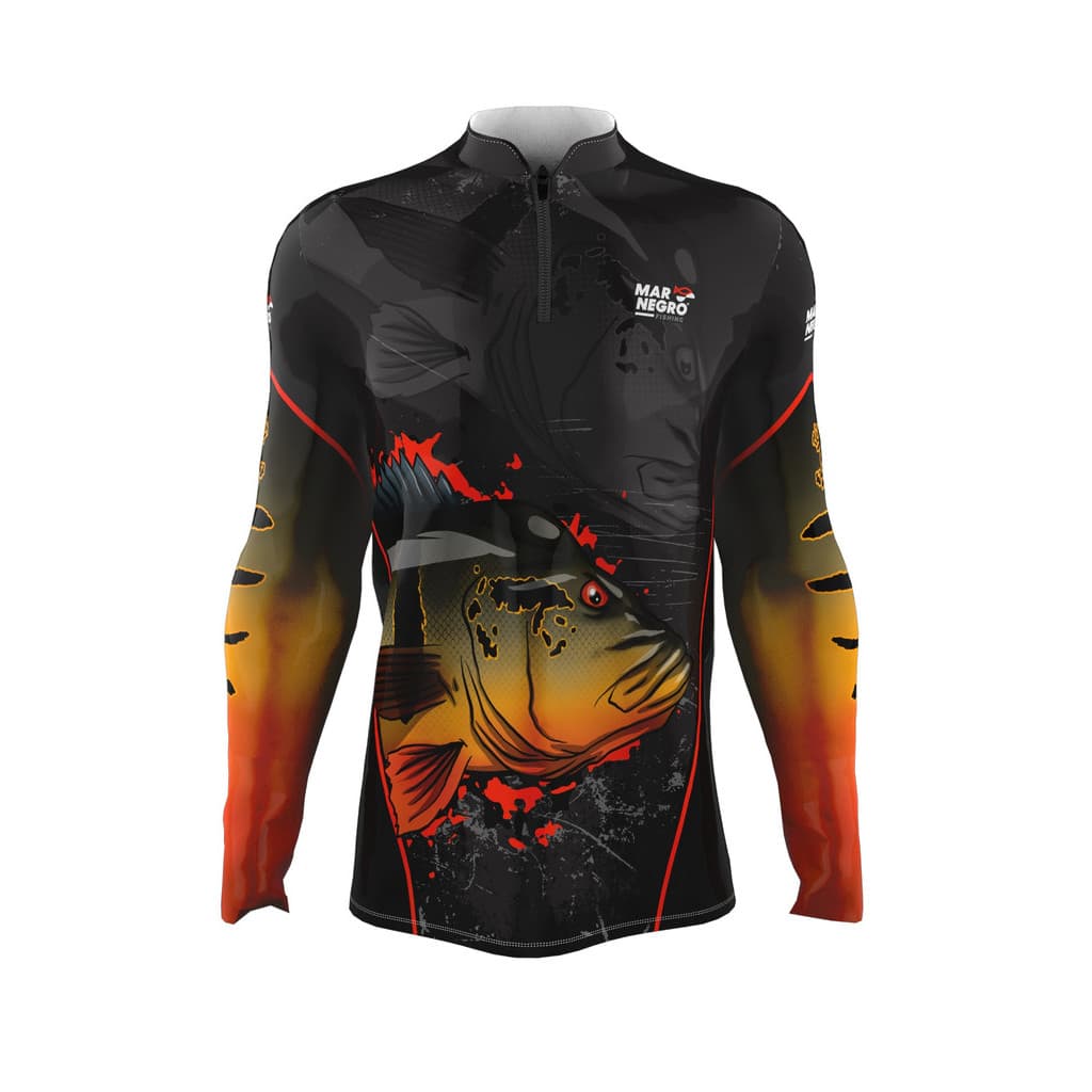 Camiseta De Pesca Mar Negro Tucunaré Açu Proteção Solar Uv 50