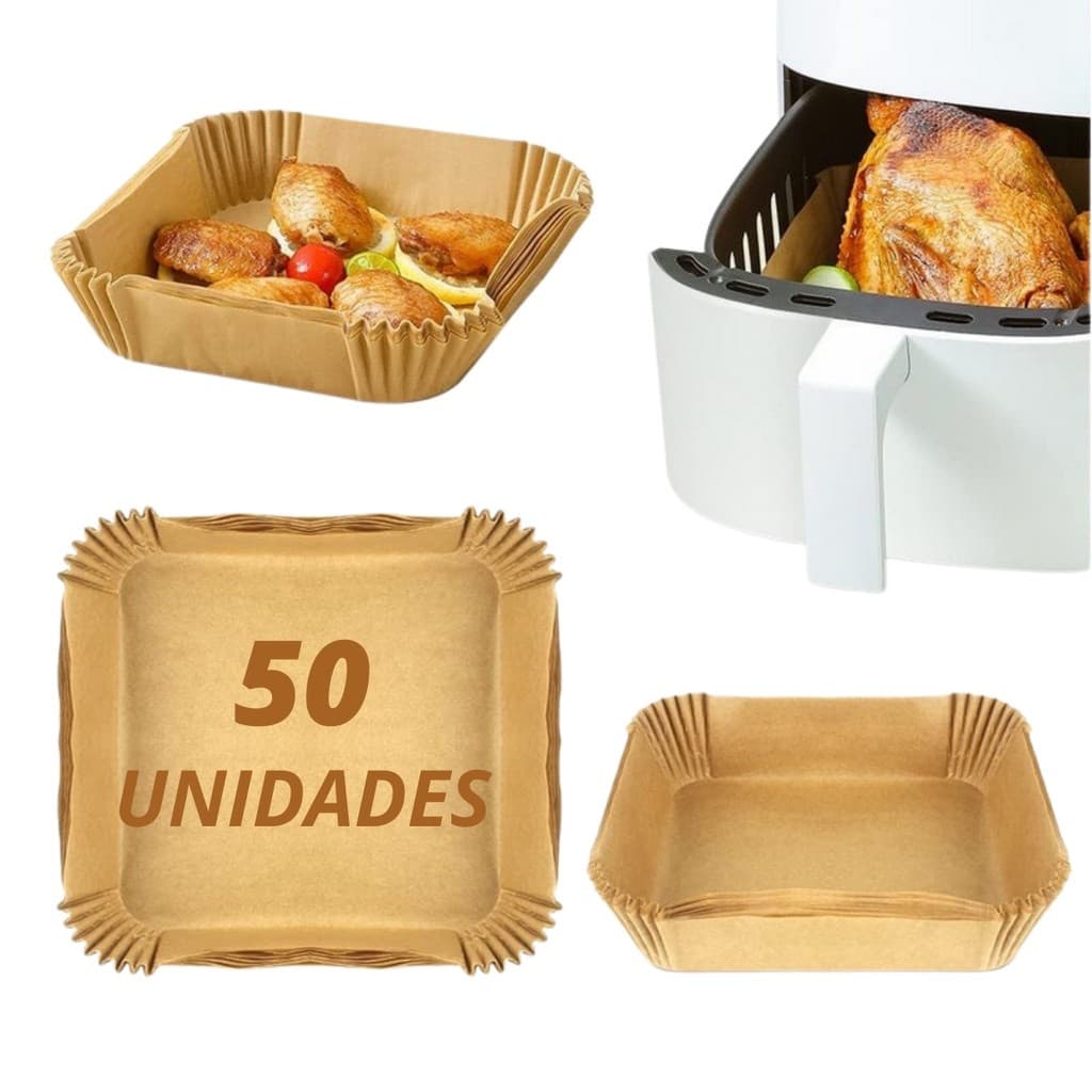 Kit 50 Papéis Protetores para Fritadeira Airfryer Quadrada 20x20cm - Pronta Entrega