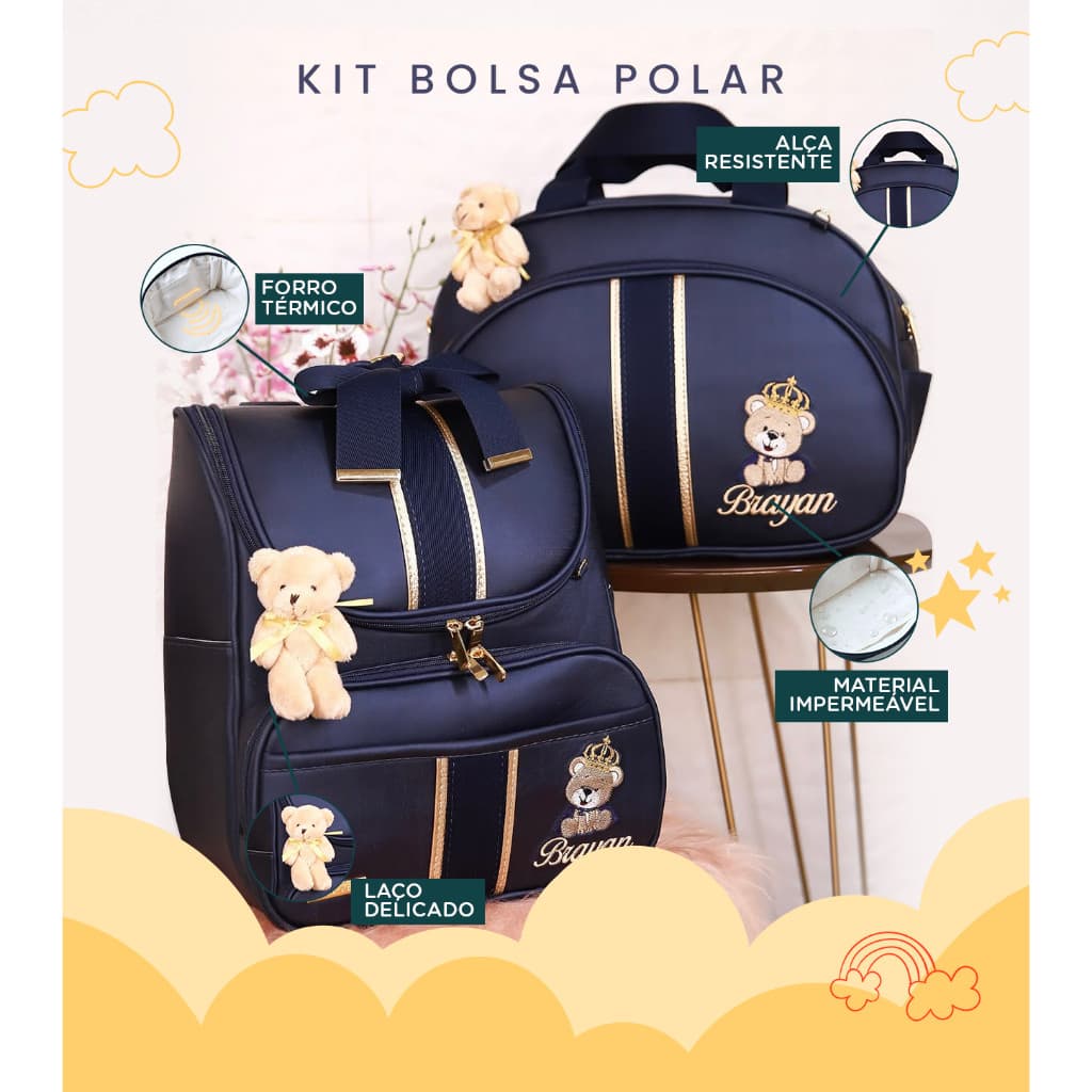 Kit Maternidade 2 Peças Bolsa e Mochila Personalizado Térmica Impermeável, Coleção Polar