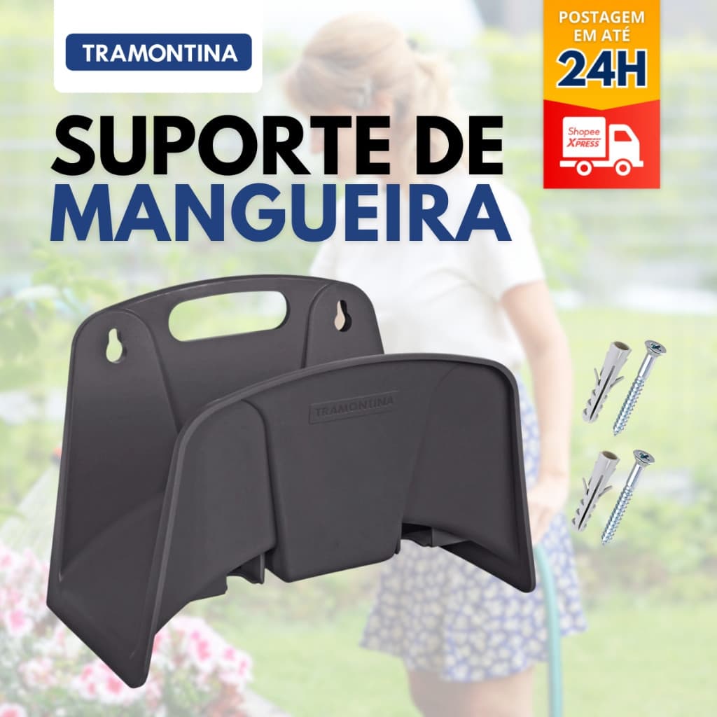Suporte Enrolador Fixo Plástico Mangueira Jardim Parede Tramontina Alta Resistencia Com parafusos