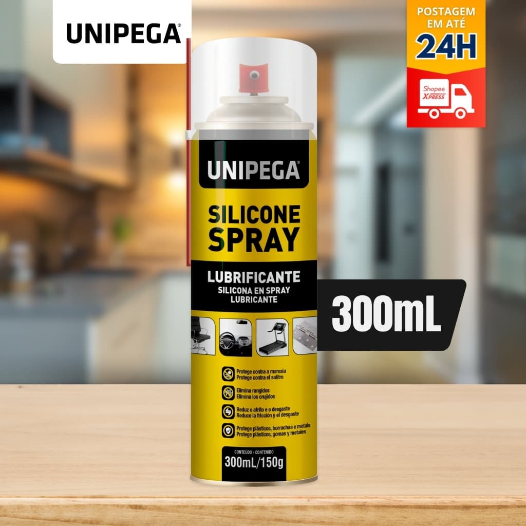 Silicone Spray Lubrificante 300ml Unipega Multiuso Protege Elimina Rugidos Brilho Couro Carro Banco
