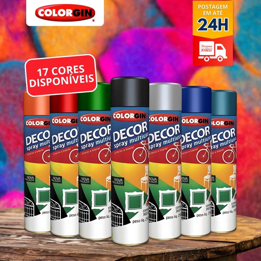 Tinta Spray Colorgin Decor Interno e Externo Cor Alta Durabilidade Secagem Rápida Aplicação 360ml