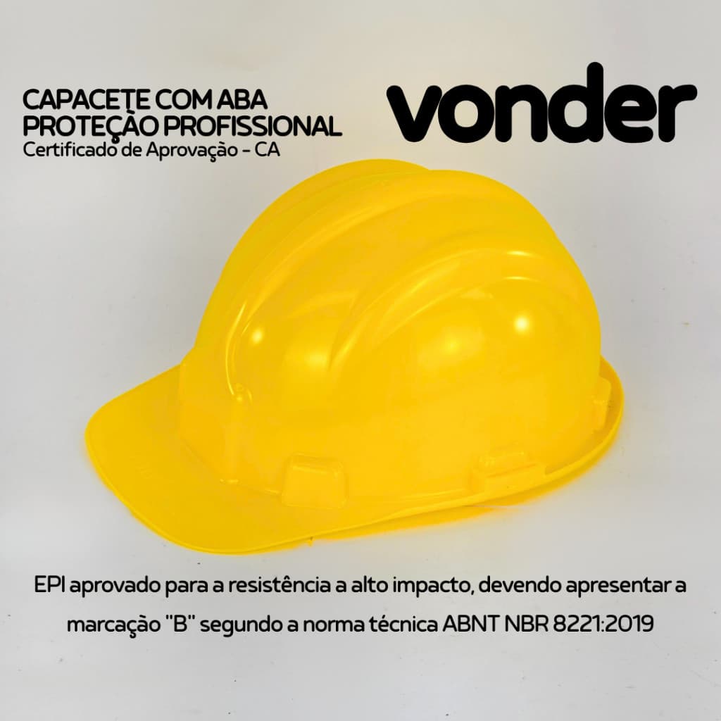 Capacete De Segurança C.A. Carneira Aba Frontal Obra Proteção Trabalho EPI Construção Civil - Vonder