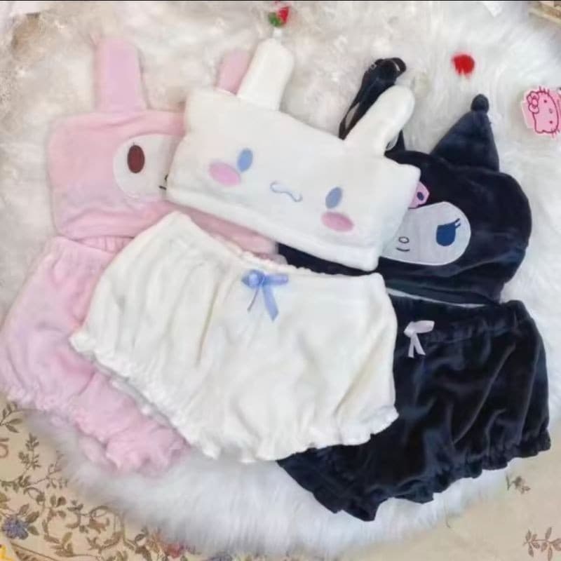 Sanrio kuromi cinnamoroll pijamas bonito kawaii animação dos desenhos animados mas conjunto de roupa interior veludo (G)