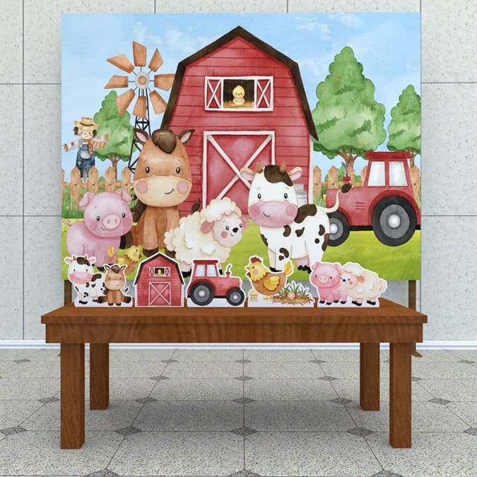Festa Aniversário Fazendinha Aquarela Decoração Cenários Kit Prata