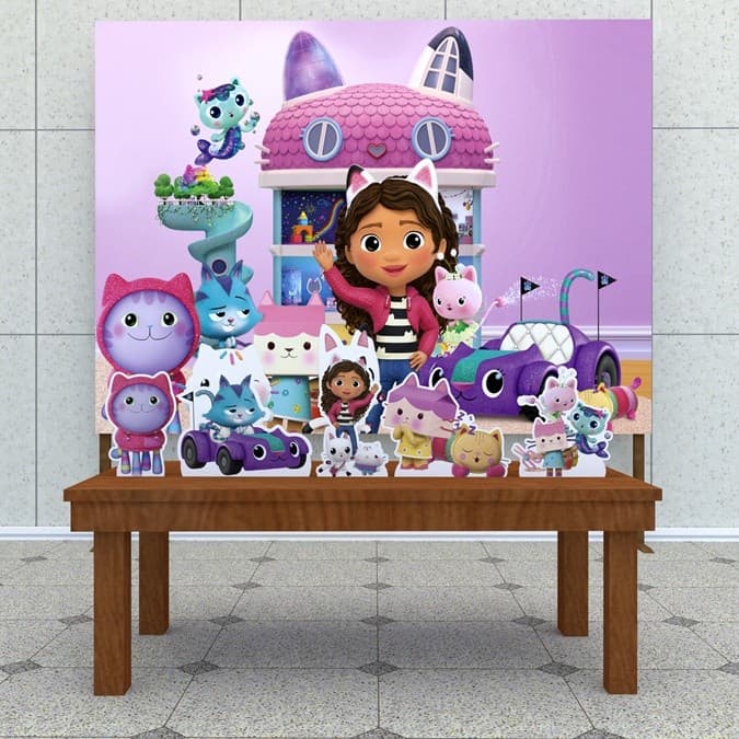Festa Aniversário Infantil Gabby's Dollhouse Decoração Kit Prata