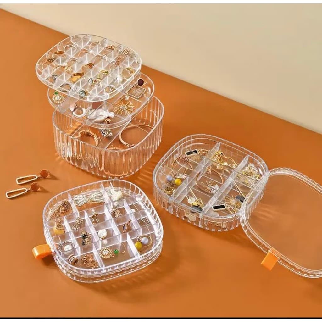 Porta jóias 2 camadas vidro plástico transparente organizador para bijuterias - 1 UN