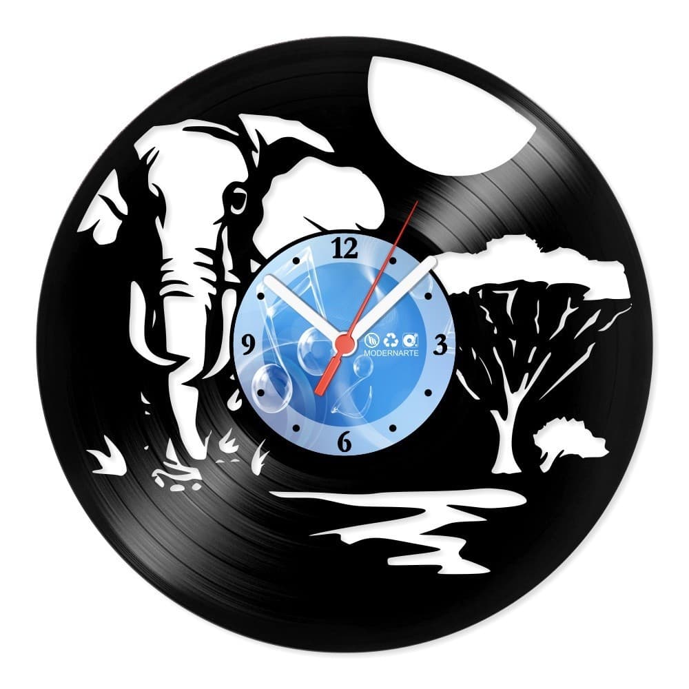 Relógio De Parede Disco Vinil Animais Elefante Safari