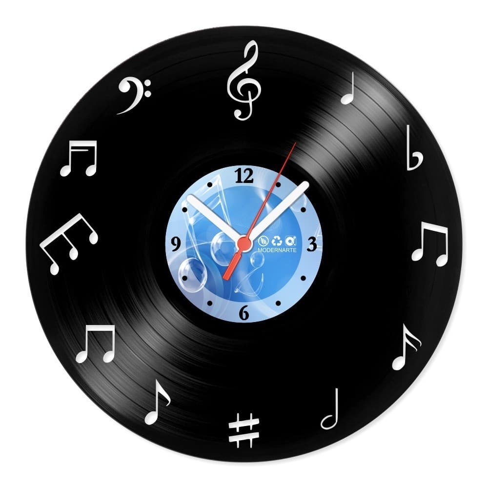 Relógio De Parede Disco Vinil Música Notas Musicais
