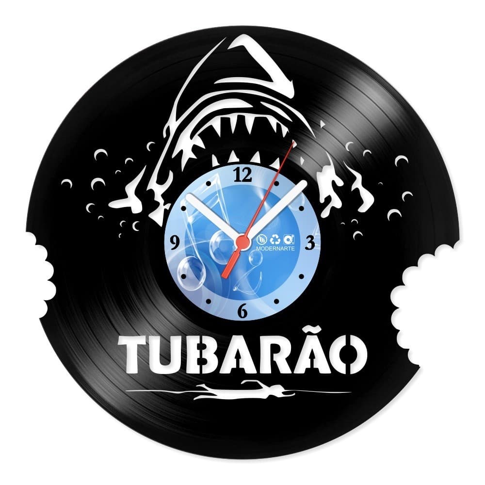Relógio De Parede Disco Vinil Animais Mandíbula Tubarão
