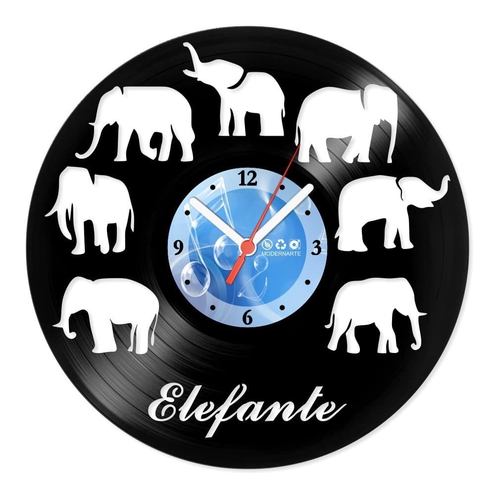 Relógio De Parede Disco Vinil Animais Elefantes