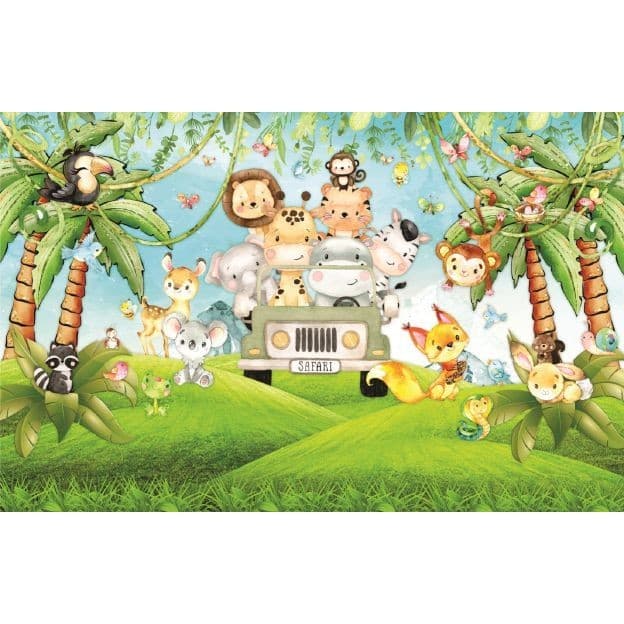 Painel em Lona Tema Festa Safari Aquarela 1,00x0,80