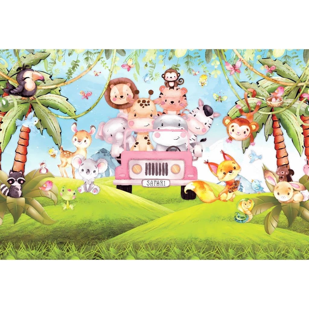 Painel em Lona Decoração Festa Infantil Safari Rosa