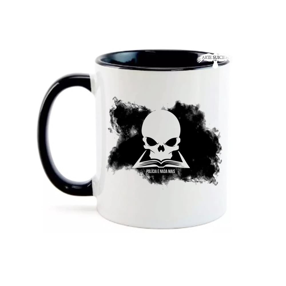 Caneca Branca Policia Militar Civil Frases Caveira Faca Logo