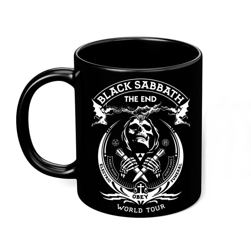 Caneca Preta Black Sabbath Tour bandas de rock heavy metal
