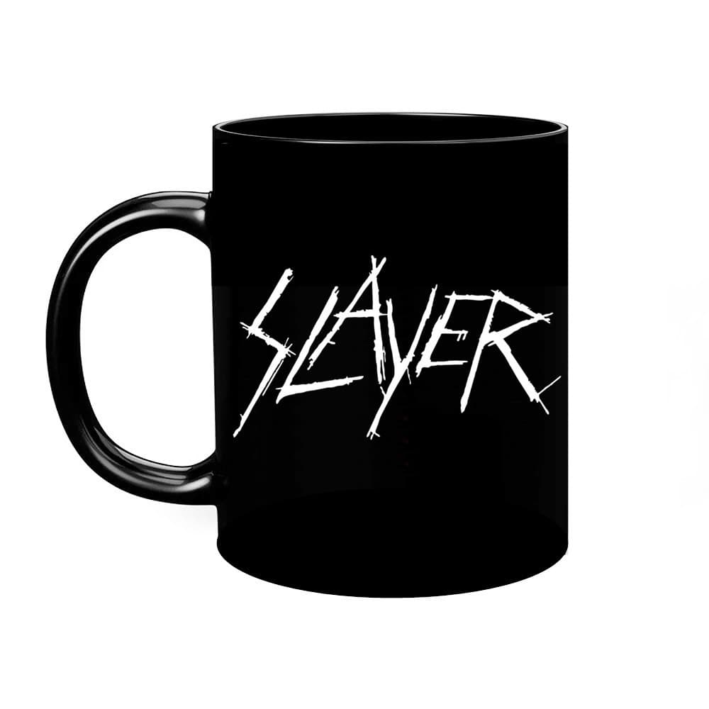 Caneca Preta Slayer Logo banda de rock heavy metal guitarra