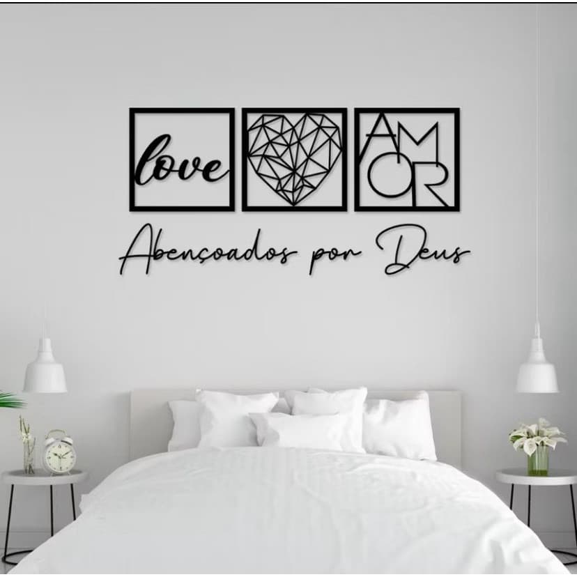 Kit com 3 Quadros Decorativos + Frase Abençoados por Deus - Decoração para Sala e Quarto em mdf