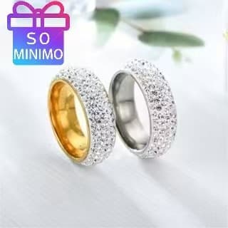 3 Fileiras de Cristal Transparente, Aço Inoxidável, Aliança de Casamento e Noivado, Venda Imperdível