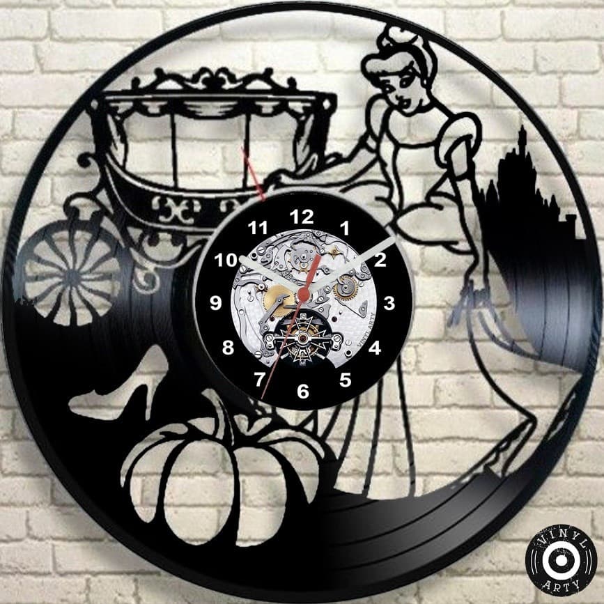 Relógio de Parede Relógio de parede Cinderela - Relógio De Disco de Vinil Decorativo Vintage Silenci