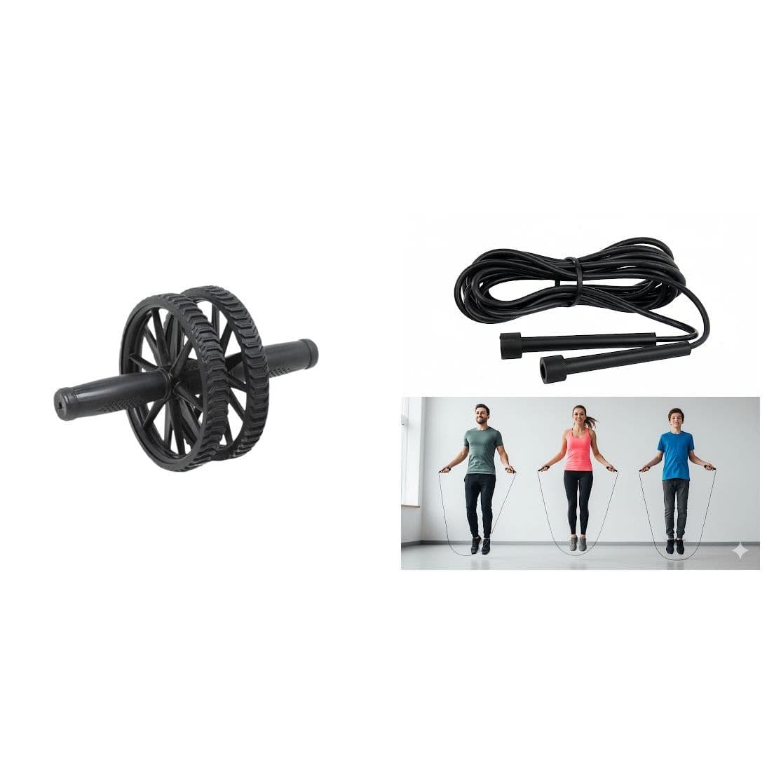 Kit Roda de Exercício Abdominal Corda de Pular De PVC Ajustável Para Treino Exercício