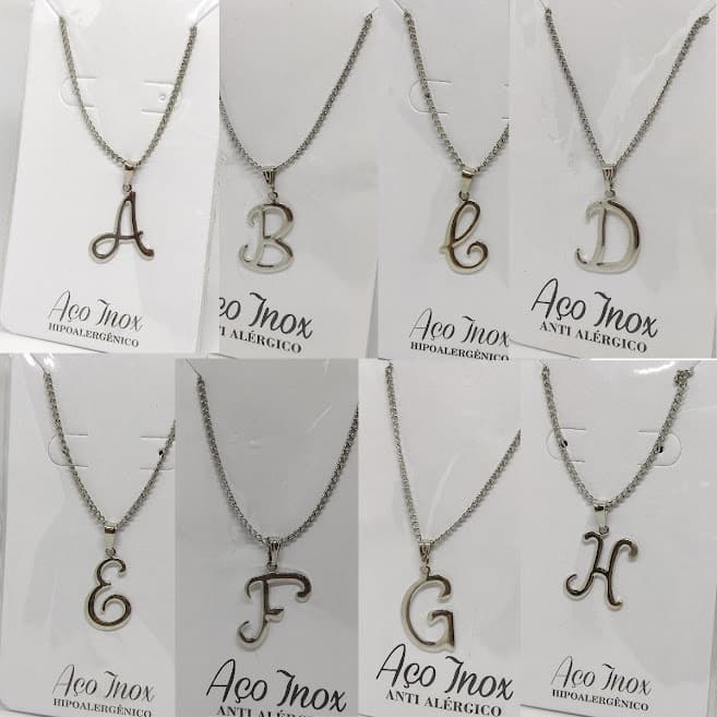 Colar Letra Inicial Nome Prateado - Aço Inox
