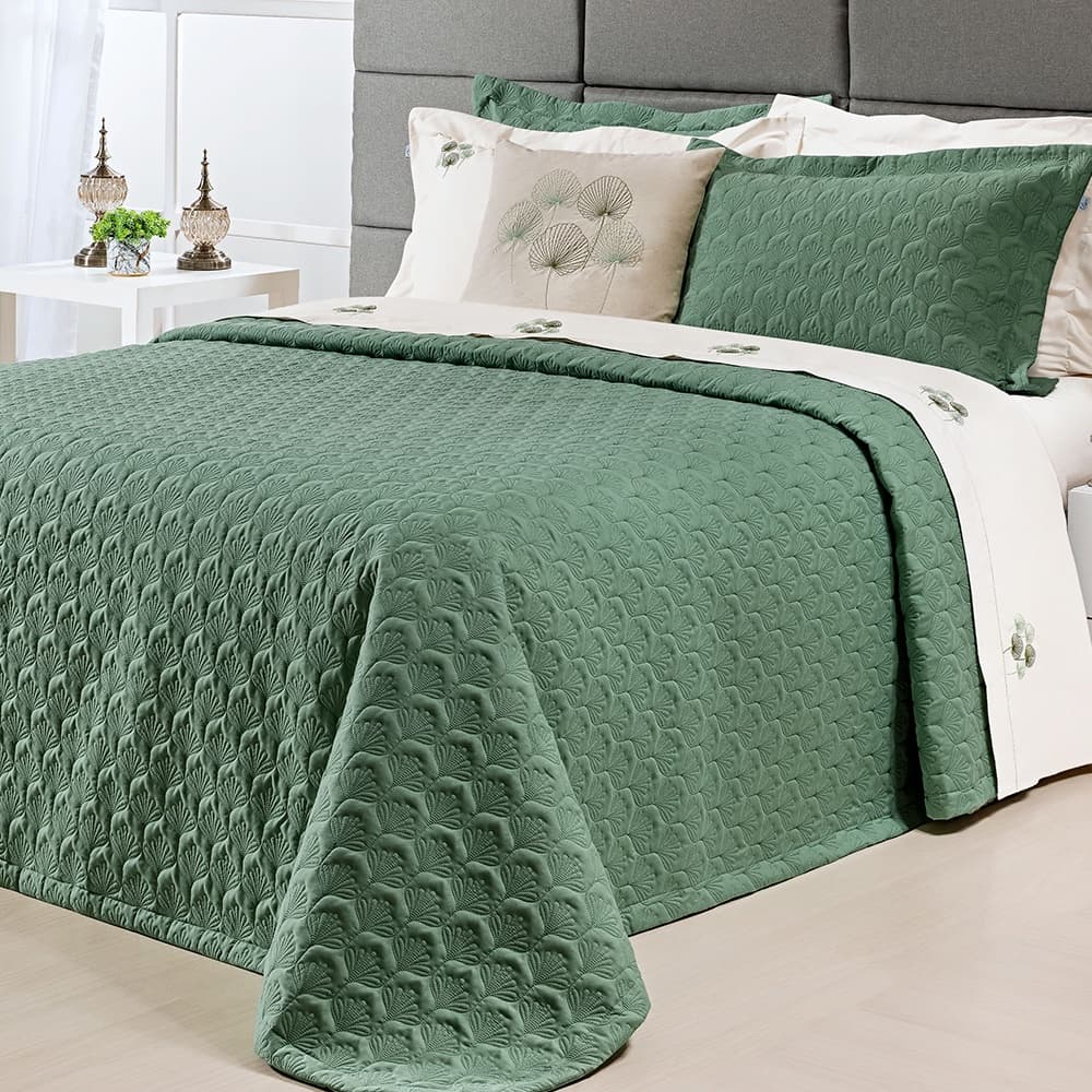 Cobre Leito Casal Queen King Suri Natureza Micro Percal 200 Fios 03 Peças - Verde Natal