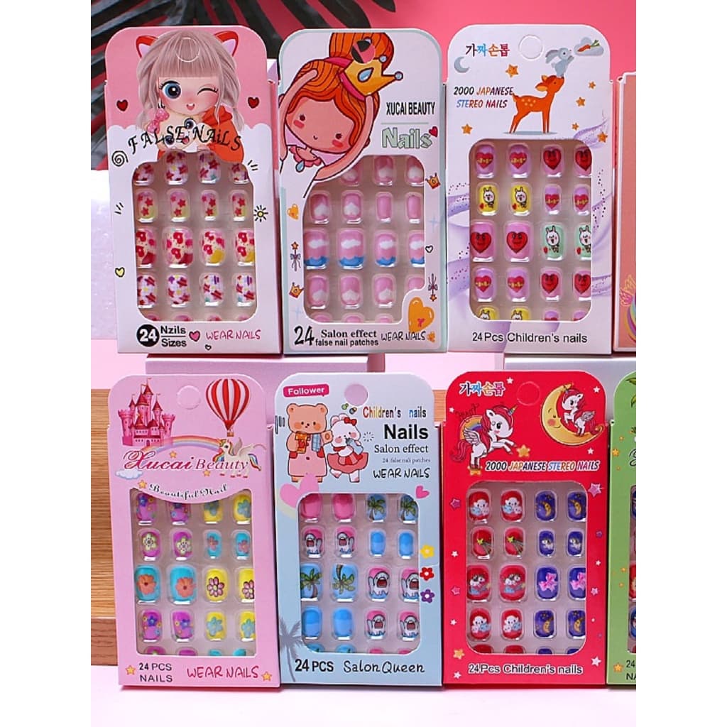 Caixinha de Unha Postiça Infantil Decorada Com Cola Adesiva Nail Designer Mancure