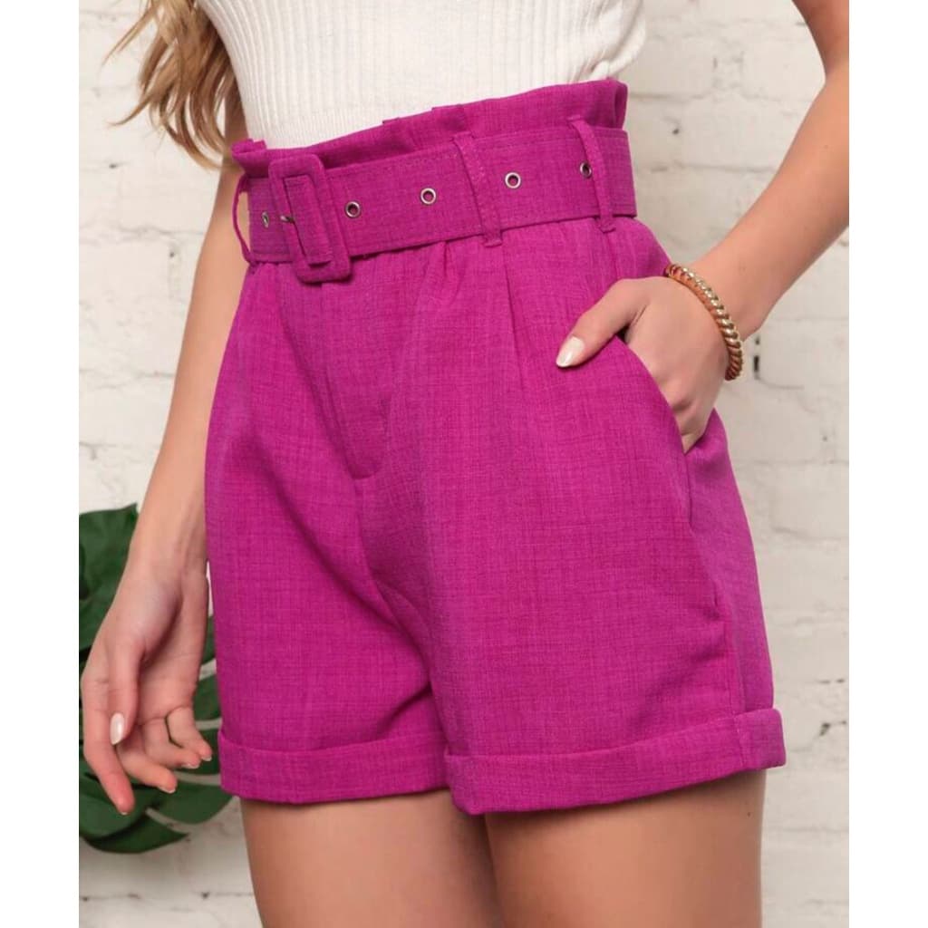 shorts feminino \shorts linho\ shorts com cinto \REF- Hilda006
