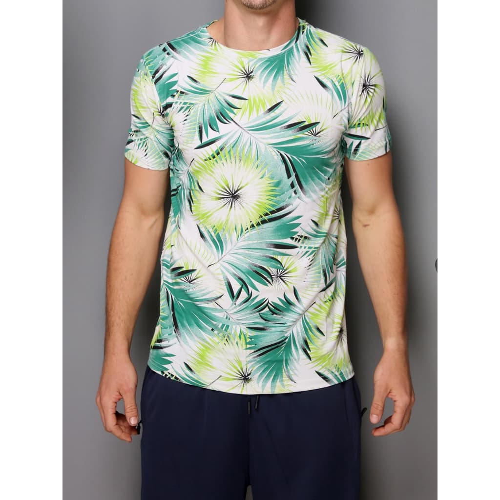 Camisetas Manga Curta Com Estampada Inteira Floral Malha Visco Lycra